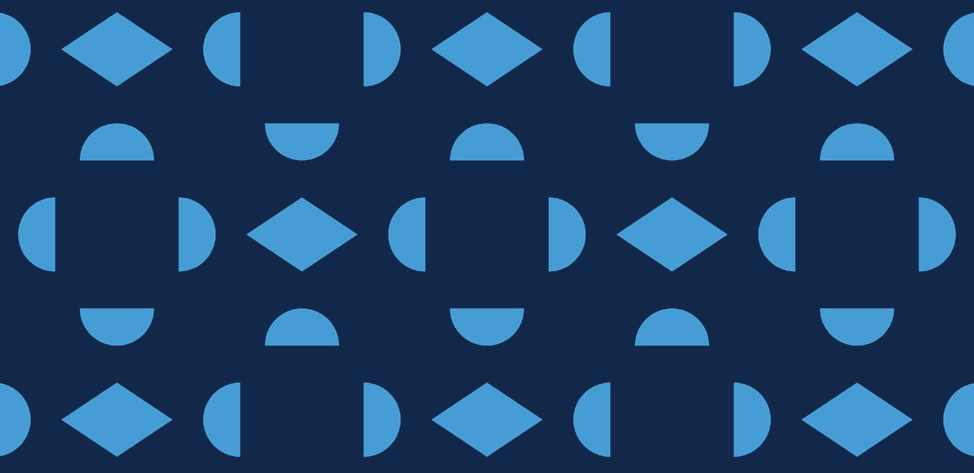 Pattern of semicircles and diamonds in Carolina Blue on a navy blue background.